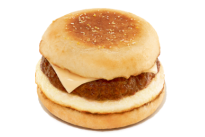 A bacon, egg, & cheese sandwich on a croissant